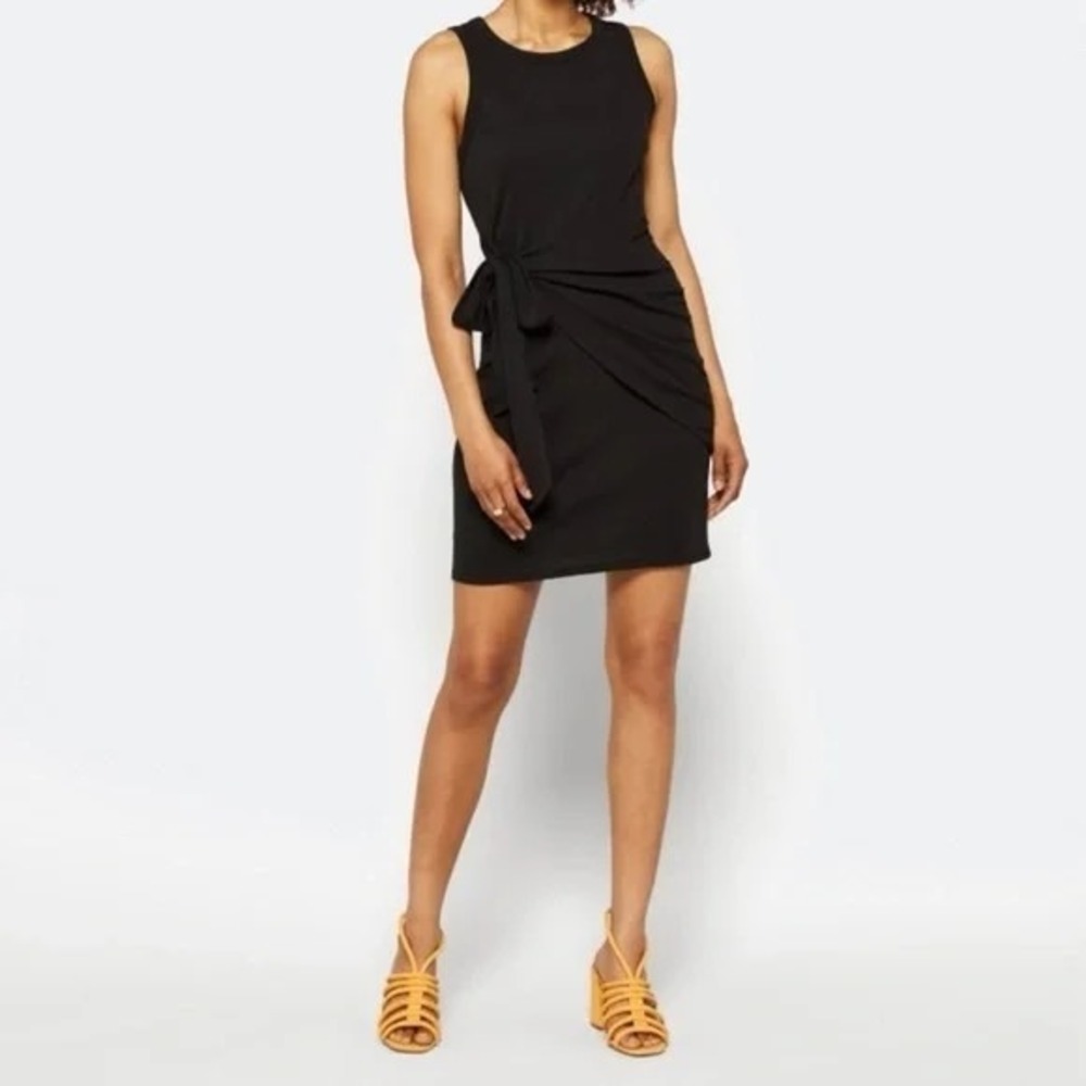 HEATHERLY Black Ribbed Knit Sleeveless Mini Dress with‎ Side Tie Detail